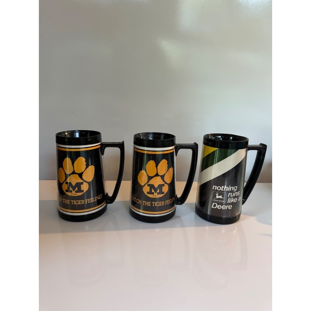 Vintage Bud Light Missouri Tigers John Deere Insulated Plastic Beer Mug Lot 3pc